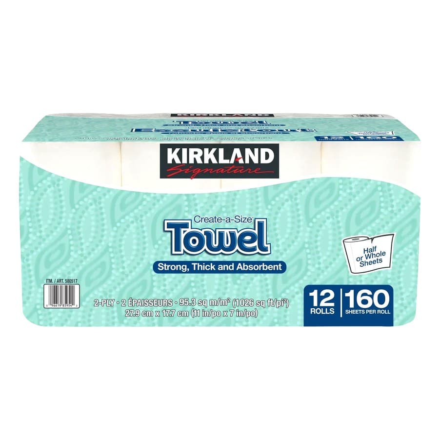 Twelve roll pack of two ply paper towel